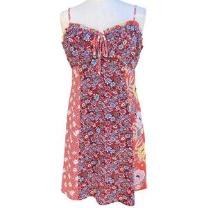 Bar III Cottagecore Babydoll Dress Floral Boho Ruffle Y2K Country Patchwork Sz L